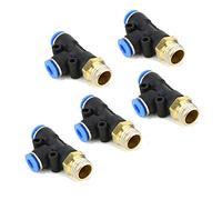 Vogueing Tool 10mm Tube OD x 1/8" Thread Pneumatic Air Hose Fittings T-Type Tee Three Way Quick Connector Pneumatic Air Push Fit Lock Fitting Blue (Pack of 5)