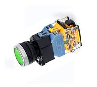 Vogueing Tool 22MM AC220V Latching Self-Locking Push Button Switch Flat Round 1NO 1NC LED Indicator Light for Electric Circuits Control-Green