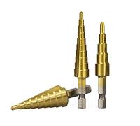 Vogueing Tool Hss Step Drill Bit, 3pcs Step Cone Drill Titanium Coated Spiral Grooved Step Drill Bit Hole Cutter Power Tools For Wood, Metal, Stainless Steel（3-12+4-12+4-20）