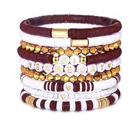 VOGUEKNOCK 9 Pack Game Day Bracelets for Women Stackable Heishi Beaded Stretch Bracelet Football Sport Fan Bracelet Sports Game Team Jewelry Accessories Gifts, One Size, Vinyl, no gemstone