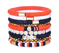 VOGUEKNOCK 9 Pack Game Day Bracelets for Women Stackable Heishi Beaded Stretch Bracelet Football Sport Fan Bracelet Sports Game Team Jewelry Accessories Gifts, One Size, Vinyl, no gemstone