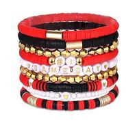 VOGUEKNOCK 9 Pack Game Day Bracelets for Women Stackable Heishi Beaded Stretch Bracelet Football Sport Fan Bracelet Sports Game Team Jewelry Accessories Gifts, One Size, Vinyl, no gemstone