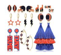 Vogueknock 9 pairs Game Day Earrings Set Lightning Star Football Stud Hoop Tassel Drop Dangle Earrings Game Day Outfits for Women Football Mom Accessories Gifts, One Size, Metal, No Gemstone