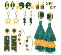 Vogueknock 9 pairs Game Day Earrings Set Lightning Star Football Stud Hoop Tassel Drop Dangle Earrings Game Day Outfits for Women Football Mom Accessories Gifts, One Size, Metal, No Gemstone