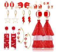 Vogueknock 9 pairs Game Day Earrings Set Lightning Star Football Stud Hoop Tassel Drop Dangle Earrings Game Day Outfits for Women Football Mom Accessories Gifts, One Size, Metal, No Gemstone