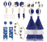 Vogueknock 9 pairs Game Day Earrings Set Lightning Star Football Stud Hoop Tassel Drop Dangle Earrings Game Day Outfits for Women Football Mom Accessories Gifts, One Size, Metal, No Gemstone