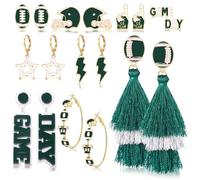 Vogueknock 9 pairs Game Day Earrings Set Lightning Star Football Stud Hoop Tassel Drop Dangle Earrings Game Day Outfits for Women Football Mom Accessories Gifts, One Size, Metal, No Gemstone