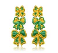 Vogueknock Bow Earrings Beaded Game Day Earrings for Women Triple Ribbon Bow Drop Dangle Earrings Football Baseball Game Day Party Favors Sports Fan Jewelry Gifts, One Size, Beaded, No Gemstone