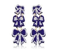 Vogueknock Bow Earrings Beaded Game Day Earrings for Women Triple Ribbon Bow Drop Dangle Earrings Football Baseball Game Day Party Favors Sports Fan Jewelry Gifts, One Size, Beaded, No Gemstone