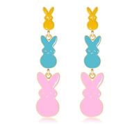 Vogueknock Easter Earrings for Women Cute Colorful Triple Bunny Drop Dangle Earrings Spring Holiday Party Easter Jewelry Gifts, M, Metal, No Gemstone