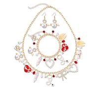 VOGUEKNOCK Mexican Jewelry Set Cinco De Mayo Charm Necklace Bracelet Fiesta Dangle Earrings Carnival Holiday Jewelry Gifts for Women, One Size, Zinc, No Gemstone