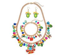 VOGUEKNOCK Mexican Jewelry Set Cinco De Mayo Charm Necklace Bracelet Fiesta Dangle Earrings Carnival Holiday Jewelry Gifts for Women, One Size, Zinc, No Gemstone
