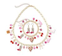 VOGUEKNOCK Mexican Jewelry Set Cinco De Mayo Charm Necklace Bracelet Fiesta Dangle Earrings Carnival Holiday Jewelry Gifts for Women, One Size, Zinc, No Gemstone