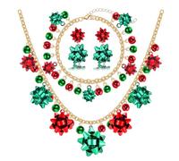 VOGUEKNOCK Mexican Jewelry Set Cinco De Mayo Charm Necklace Bracelet Fiesta Dangle Earrings Carnival Holiday Jewelry Gifts for Women, One Size, Zinc, No Gemstone