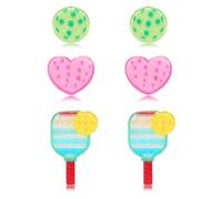 Vogueknock Pickleball Earrings Shimmer Acrylic Pickleball Heart Paddle Stud Earrings Game Day Sports Fan Jewelry Gifts for Women 3 Pairs, Acrylic, No Gemstone