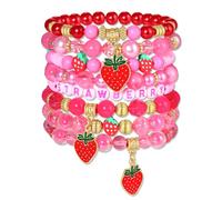 VOGUEKNOCK Strawberry Bracelet for Women Crystal Heishi Beaded Stretchy Bracelet Stackable Strawberry Cake Friendship Bracelets Party Favors Accessories, M, Bead, no gemstone