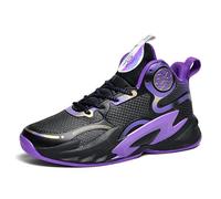 Voguerra High-Top Boys Basketball Shoes Cushioned Sneakers with Breathable Support for Youth Sports Training Basketball Fans(Black Purple 05,3.5 UK)