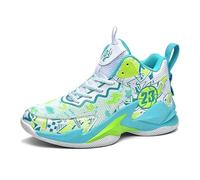 Voguerra High-Top Boys Basketball Shoes Cushioned Sneakers with Breathable Support for Youth Sports Training Basketball Fans(White Moon 02,7 UK)