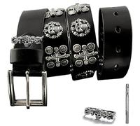 vogueteen Men's Punk Genuine Leather Belts Biker Rock Skull Cross Black Waist Strap belt
