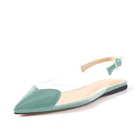 VogueVent Women's Fashion Pointed Toe Heart Transparent PVC Slingback Flat Shoes Comfort Slip On Cap Toe Clear Ballet Flats Work Wedding Dress Flat Shoes for Women, Turquoise, 3 UK