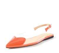 VogueVent Women's Fashion Pointed Toe Heart Transparent PVC Slingback Flat Shoes Comfort Slip On Cap Toe Clear Ballet Flats Work Wedding Dress Flat Shoes for Women, Orange, 6 UK