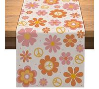 Vohado Groovy Table Runner Daisy Retro Hippie Boho Rainbow Party Decorations Spring Summer Kichen Dining Home Decor