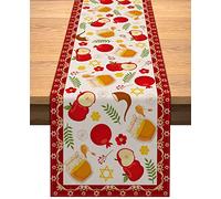 Vohado Linen Rosh Hashanah Table Runner Shana Tova Jewish New Year Party Supply Home Kitchen Dinning Room Table Decor 13x72inches