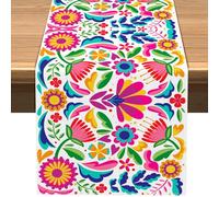 Vohado Mexican Floral Table Runner Dia De Los Muertos Decoration Cinco De Mayo Let's Fiesta Party Supply Home Kitchen Altar Decor (13" x 72", Pattern-B)