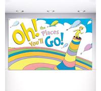 Vohado Oh The Places You'll Go Photo Booth Backdrop Dr. Seuss Graduation Decoration Travel Theme Party Supply School Classroom Bulletin Board Wall Decor-5.9×3.6ft