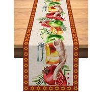 Vohado Rosh Hashanah Table Runner Decoration Jewish New Year Party Shana Tova Tablecloth Linen Holiday Home Kitchen Dinning Room Table Decor 13x72inches