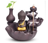 VOHESEA Incense Holder, Golden Buddha Waterfall Backflow Incense Burner, Ceramic Incense Burner for Family, Office, Bedroom Decoration
