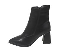 vohiko Women's High Heel Mid Calf Boots, Fall Chunky Heel Booties Ladies Casual Pull On Platform Ankle Boots, Pointed Toe Ankle Boot for Women UK, Suitable for Everyday Outfits Year-round