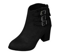 vohiko Women's High Heel Mid Calf Pointed Toe Boots, Ladies Soft Fur Lining Pull On Platform Ankle Boots, Women's Mid-Calf Block Heel Zipper Boots, Suitable for Everyday Outfits Year-round