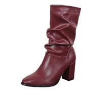 vohiko Womens Mid Calf High Heel Boots Ladies Pull On Winter Chunky Heel Rouched Shoes Slouch Decor Comfort Casual Office Back Zipper Calf Short Boots for Women Effortless Sexy Style
