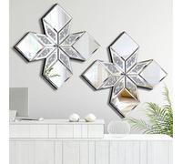 VOHJD Crushed Diamond Decorative Mirror 2 Pack 16.75x16.75” Diamond Shape Glass Decor Wall Mirror for Home Decor, Accent Mirror