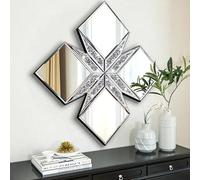 VOHJD Crushed Diamond Decorative Mirror 22.25x22.25” Diamond Shape Glass Wall Mirror for Home Decoration, Exquisite Accent Wall Decor