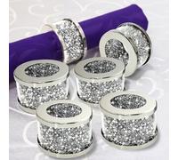 VOHJD Crystal Glass Napkin Holder Silver Diamond Napkin Rings Pack of 6 Pieces, Glam Crushed Diamond Table Settings Bling Serviette Buckles Cloth Holder