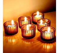 VOHO 24 Pack Glass Candle Holders for Wedding Centerpieces Decorative Small Votive Candle Holders for Birthday Party (5 x 3.5 cm, Brown)