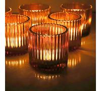 VOHO Amber Candle Holder Set of 12, Glass Votive Candle Holders Centerpiece Table Decorations, Large Candle Holders Bulk for Holiday/Party(2.75in x 2.56in, Amber)