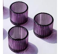 VOHO Large Votive Candle Holders for Table Centerpiece, 6pcs Purple Glass Ribbed Candle Holder for Halloween Decorations, Vintage Tealight Candle Holder for Baby Shower/Easter/Diwali(2.75"W x 2.56"H)