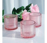 VOHO Pink Ribbed Candle Holder for Valentines Day Decor, 6pcs Large Votive Candle Holders for Votive & Tea Lights Candles, Glass Candle Holder for Romantic Gifts/Daily Room Decor(2.75'' x 2.56'', W/H)