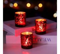 VOHO Red Mercury Glass Candle Holder Set of 12, Boho Sunflower Red Votive Candle Holders for Table Centerpiece, Festive Tealight Candle Holder for Christmas, Thanksgiving, Valentines Day Decorations