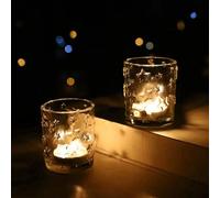 VOHO Votive Candle Holders Bulk Sparkle Stars Design for Centerpiece Table Decorations, Clear Tea Lights Candle Holder Set of 12 for Christmas Themed Party, Baby Shower, Wedding