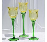 VOHO Yellow Tulips Candle Holders for Modern Home Decor, Bright Yellow Tealight Candle Holder Birthday Gifts for Women Friends, Tulip-like Tea Lights Candle Holder for Party Table Centerpiece(Set of3)