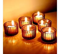 Vohocandle Brown Tea Light Holders Glass Set of 12, 5 x 3.5cm Small Votive Candle Holder Home Decor, Amber Tealight Holders (Brown)