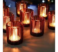 Vohocandle Brown Tea Light Holders Set of 12, Wheat Tealight Holders Glass for Autumn Decor, Amber Tea Light Candle Holders Glass for Home Decor, Christmas, Thanksgiving Decor (5.5 W × 6.5 H cm)