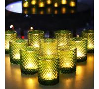 Vohocandle Green Tealight Holders Glass for Christmas Decor, 12 Pcs Bubbles Tea Light Holders Glass, Bubble Tea Light Candle Holders for Room, Garden, Wedding or Other Celebrations (5.5 W × 6.5 H cm)