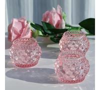 Vohocandle Pink Tea Light Candle Holders Glass for Valentine's Day, Pumpkin Tealight Holders Set of 6, Pink Tea Light Holders Glass for Wedding, Home Decor, Bars, Heartfelt Gifts(5 W × 5 H cm)