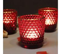 Vohocandle Red Tea light Candle Holders with Gold Rim Set of 12, Glass Tea Light Holders for Christmas, Holiday and Dating Décor, Votive Candle Holders for Table Centerpiece,