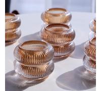 Vohocandle Ribbed Tea Light Candle Holders Glass Set of 6 for Fall Decor, Amber Tea Light Holders for Table Centrepiece, Tealight Holders Glass for Thanksgiving & Christmas(Brown, 7cm W X 5.5cm H)